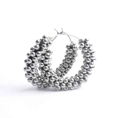 Silver Beaded Hoop Earrings