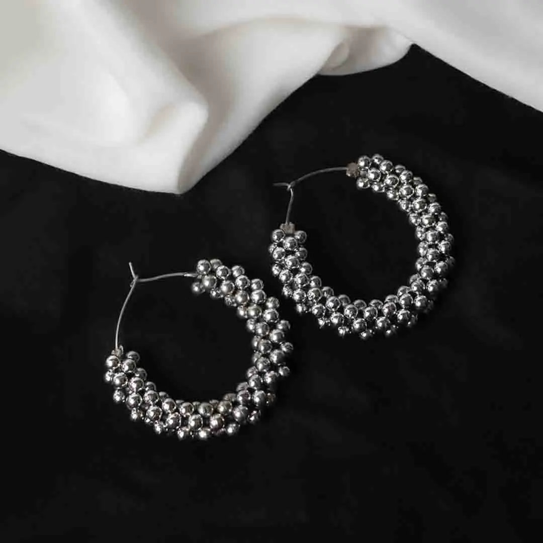 Silver Beaded Hoop Earrings