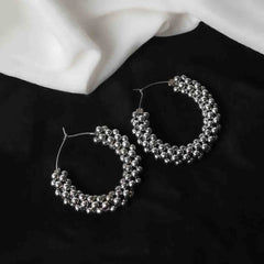 Silver Beaded Hoop Earrings