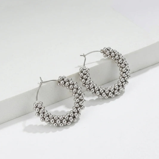 Silver Beaded Hoop Earrings