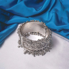 Intricate Silver Ghungroo Cuff Bangle