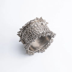 Intricate Silver Ghungroo Cuff Bangle