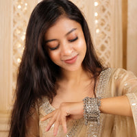 Intricate Silver Ghungroo Cuff Bangle