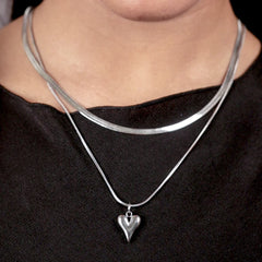 Silver Layered Heart Chain Necklace