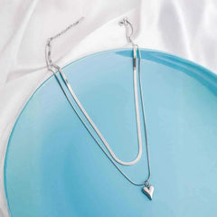 Silver Layered Heart Chain Necklace