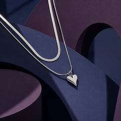 Silver Layered Heart Chain Necklace