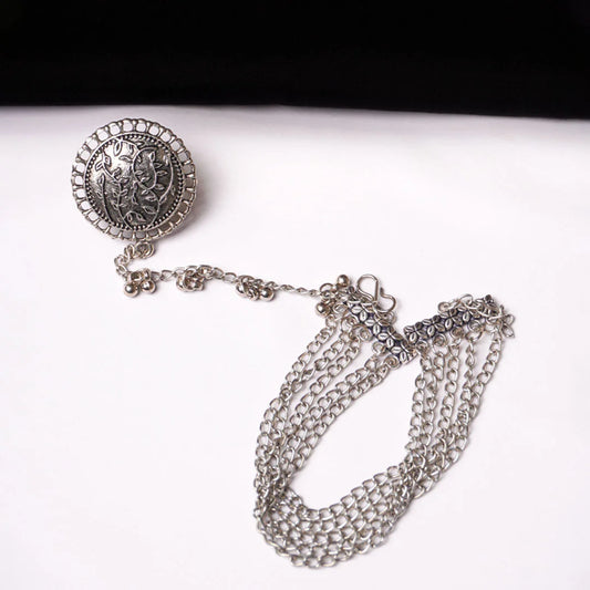 Intricate Oxidised Chain Ring Bracelet