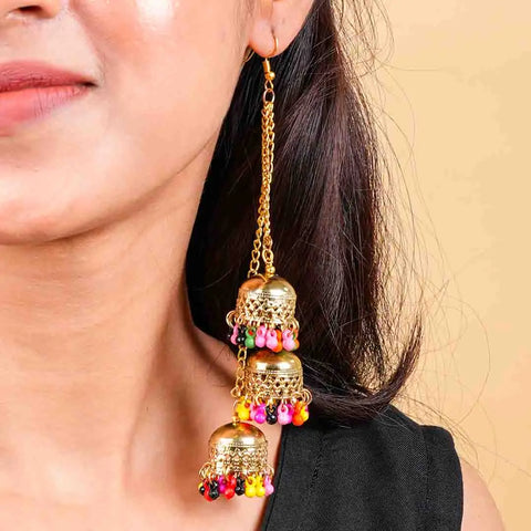Golden Layered Colourful Jhumka Earrings