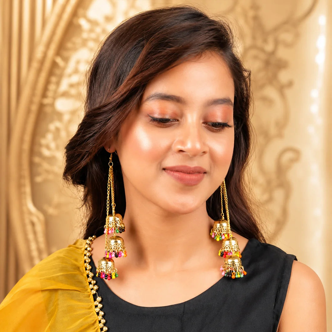 Golden Layered Colourful Jhumka Earrings