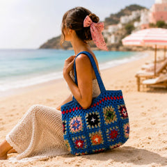 Blue Crochet Colourful Shoulder Bag