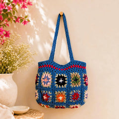 Blue Crochet Colourful Shoulder Bag