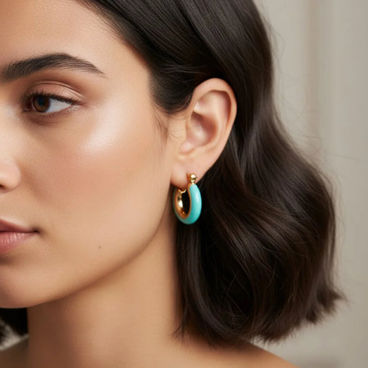 Enamel Round Small Hoop Earrings - 18K Gold Plated
