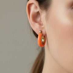 Enamel Round Small Hoop Earrings - 18K Gold Plated