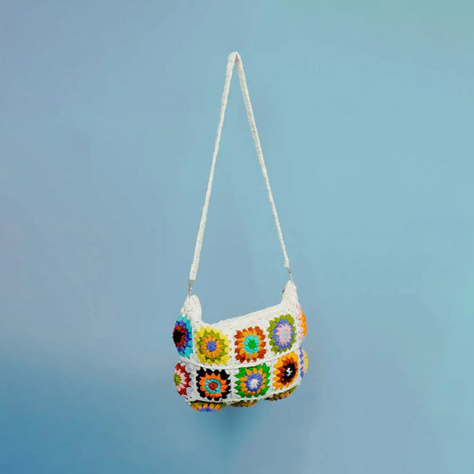 Colourful Floral Crochet Shoulder Bag