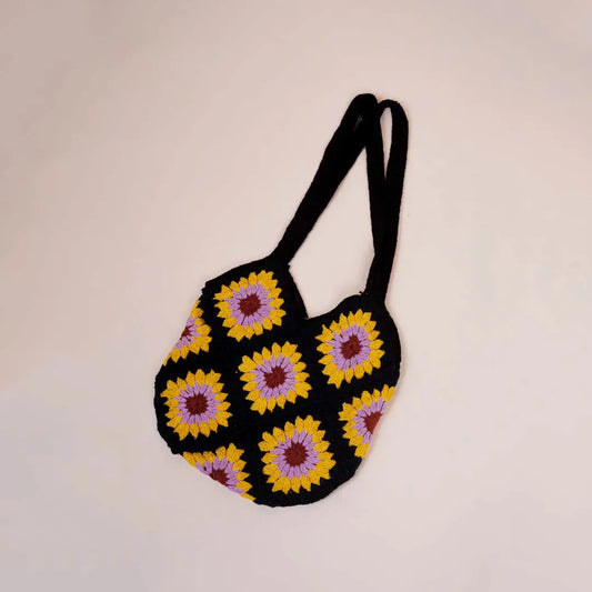 Black Sunflower Crochet Shoulder Bag