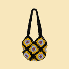 Black Sunflower Crochet Shoulder Bag