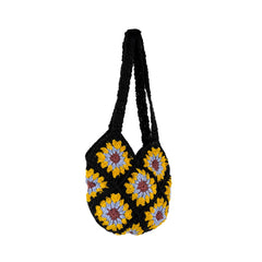 Black Sunflower Crochet Shoulder Bag