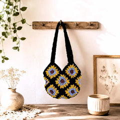 Black Sunflower Crochet Shoulder Bag