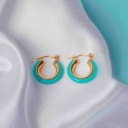 Enamel Round Small Hoop Earrings - 18K Gold Plated