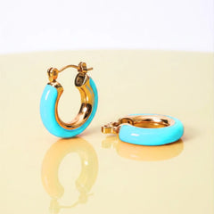 Enamel Round Small Hoop Earrings - 18K Gold Plated