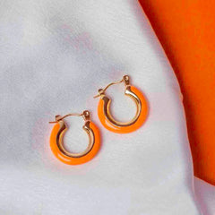 Enamel Round Small Hoop Earrings - 18K Gold Plated