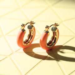 Enamel Round Small Hoop Earrings - 18K Gold Plated