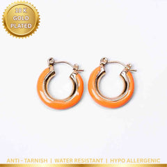 Enamel Round Small Hoop Earrings - 18K Gold Plated