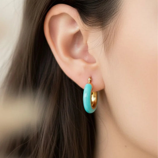 Enamel Round Small Hoop Earrings - 18K Gold Plated