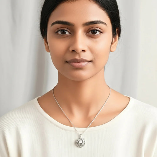 Circular Gems Spinning Necklace - Rhodium Plated