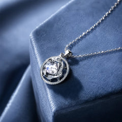 Circular Gems Spinning Necklace - Rhodium Plated