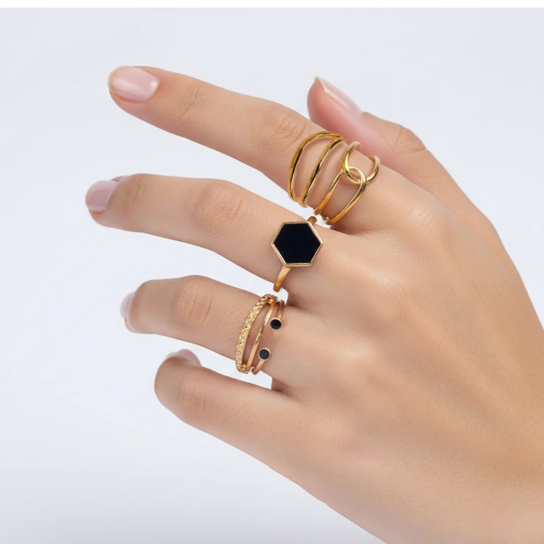 Pack of 5 Golden And Black Rings Combo