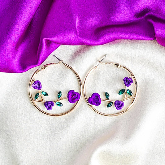 Radiant Rose Vine Hoops - 18K Gold Plated