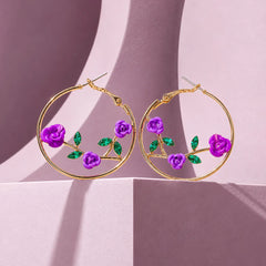 Radiant Rose Vine Hoops - 18K Gold Plated
