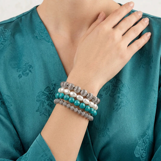 Pack of 4 Oxidised Pearl Turquoise Beaded Bracelet Combo