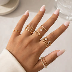 Pack of 8 Golden Bejewelled Rings Combo