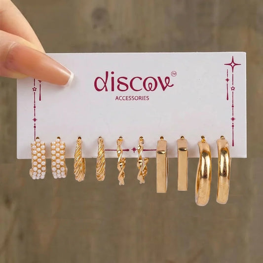 Set of 5 Golden And Chunky Small Hoops Combo