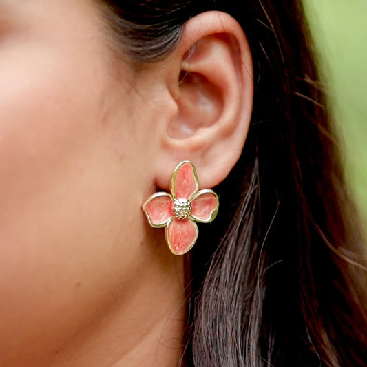 Elegant Golden Floral Stud Earrings - 18K Gold Plated