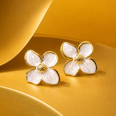 Elegant Golden Floral Stud Earrings - 18K Gold Plated