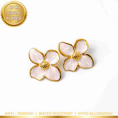 Elegant Golden Floral Stud Earrings - 18K Gold Plated