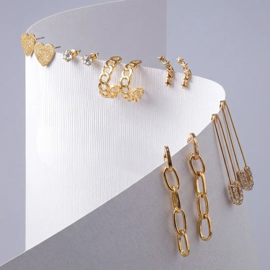 Set of 6 Western Golden Studs and Earrings Combo