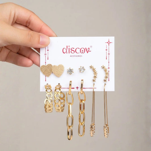 Set of 6 Western Golden Studs and Earrings Combo