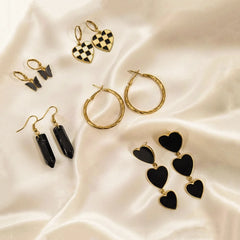 Set of 5 Golden Glazy Black Earrings Combo