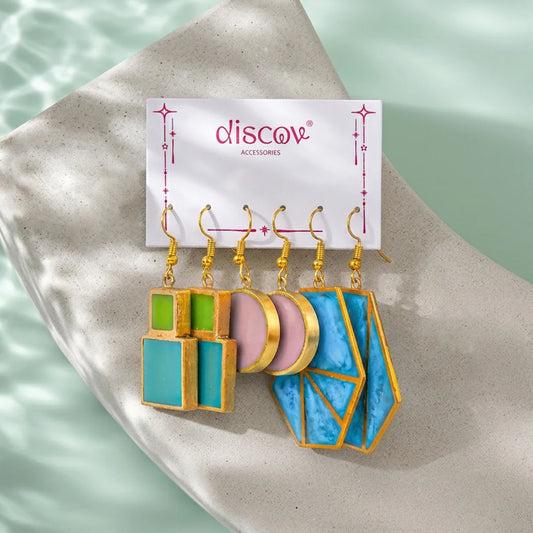 Set of 3 Brass Resin Earrings Combo