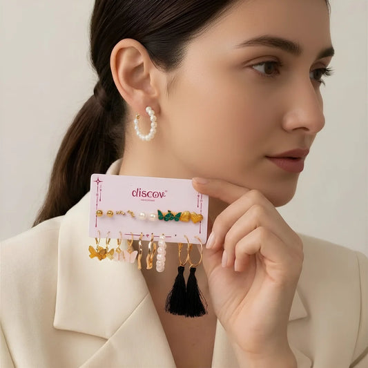 Set of 10 Western Studs And Hoops Earrings Combo