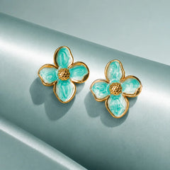 Elegant Golden Floral Stud Earrings - 18K Gold Plated