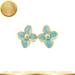 Elegant Golden Floral Stud Earrings - 18K Gold Plated