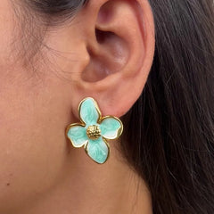 Elegant Golden Floral Stud Earrings - 18K Gold Plated