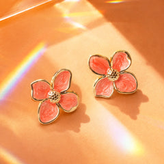 Elegant Golden Floral Stud Earrings - 18K Gold Plated