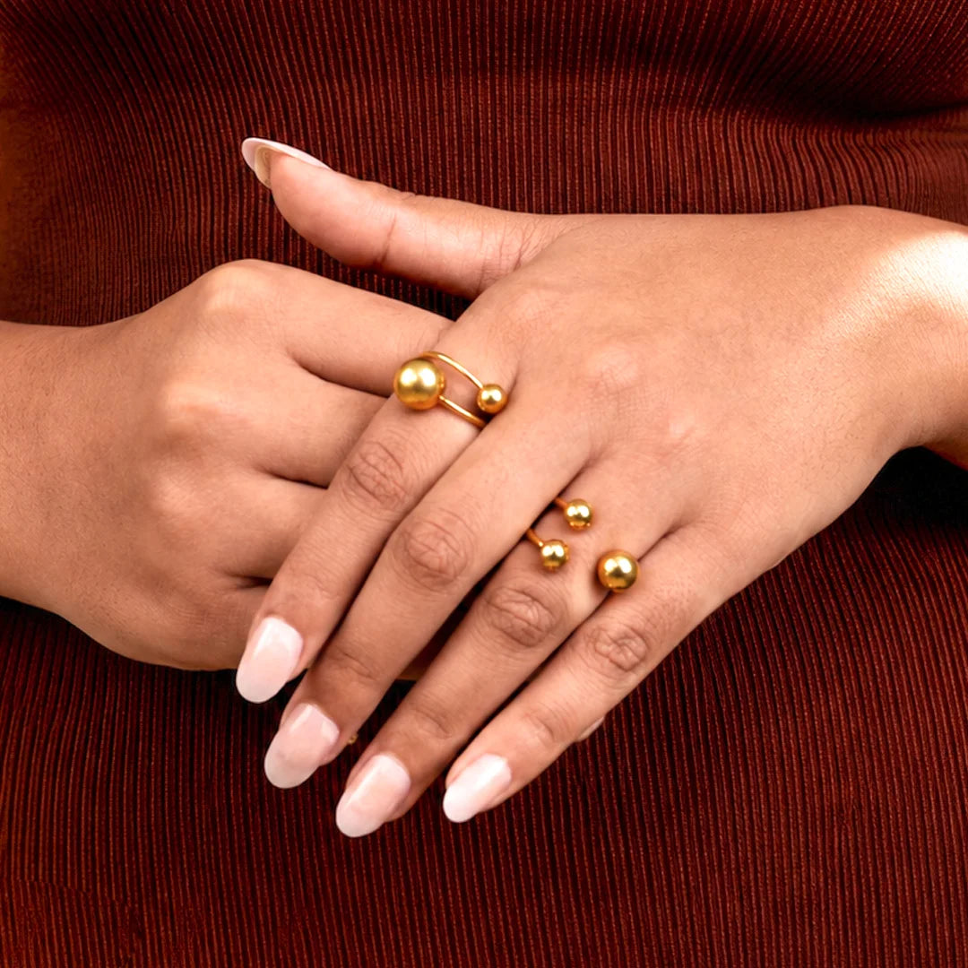 Pack of 2 Golden Orbit Sphere Open Rings