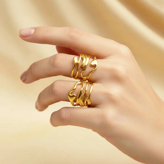 Pack of 2 Golden Assymetrical Hollow Rings